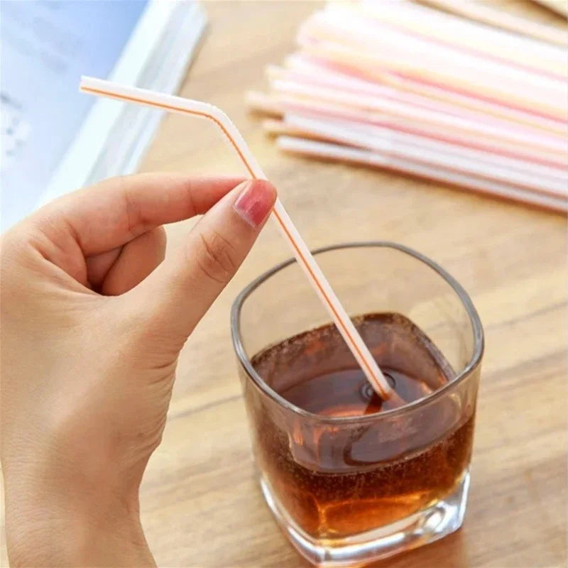 100Pcs Colorful Bendable Drinking Straws | Party, Bar & Milk Tea