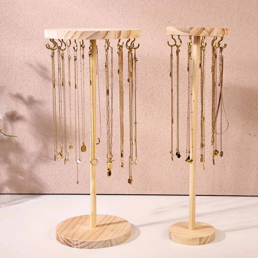 Wooden Jewelry Rack Necklace Earring Pendant Display Manager Hook