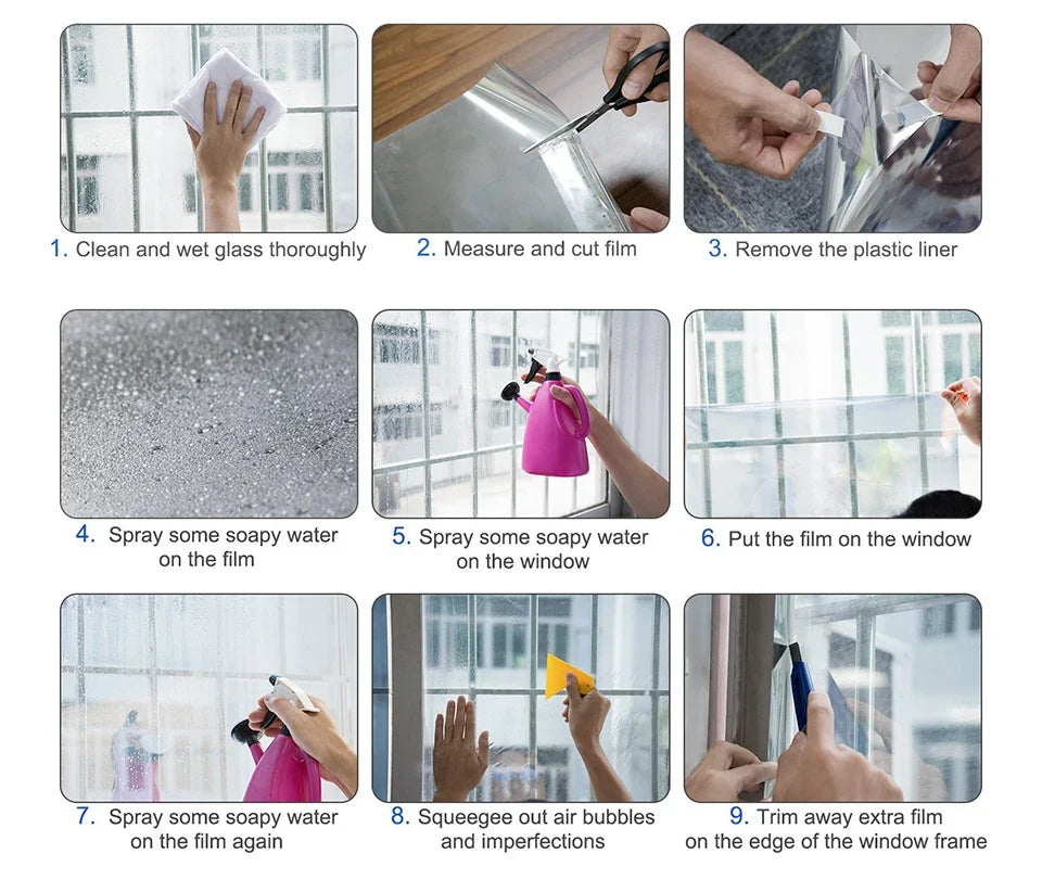 Window Privacy Film One Way Daytime Self-adhesive Vinyl Sun Blocking