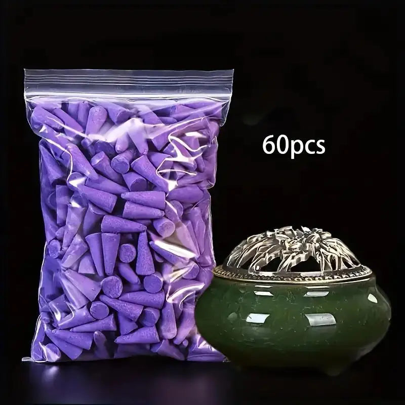 60-Pack Natural Incense Cones – Sandalwood & Floral Scents