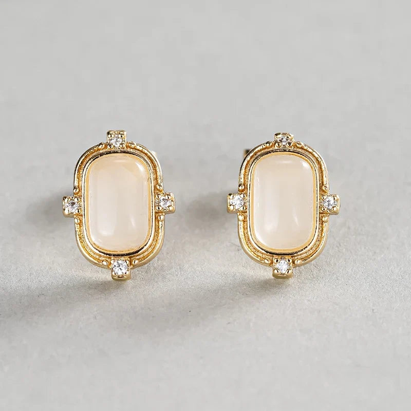 Huitan Opal CZ Gold Stud Earrings – Dainty Geometric Studs