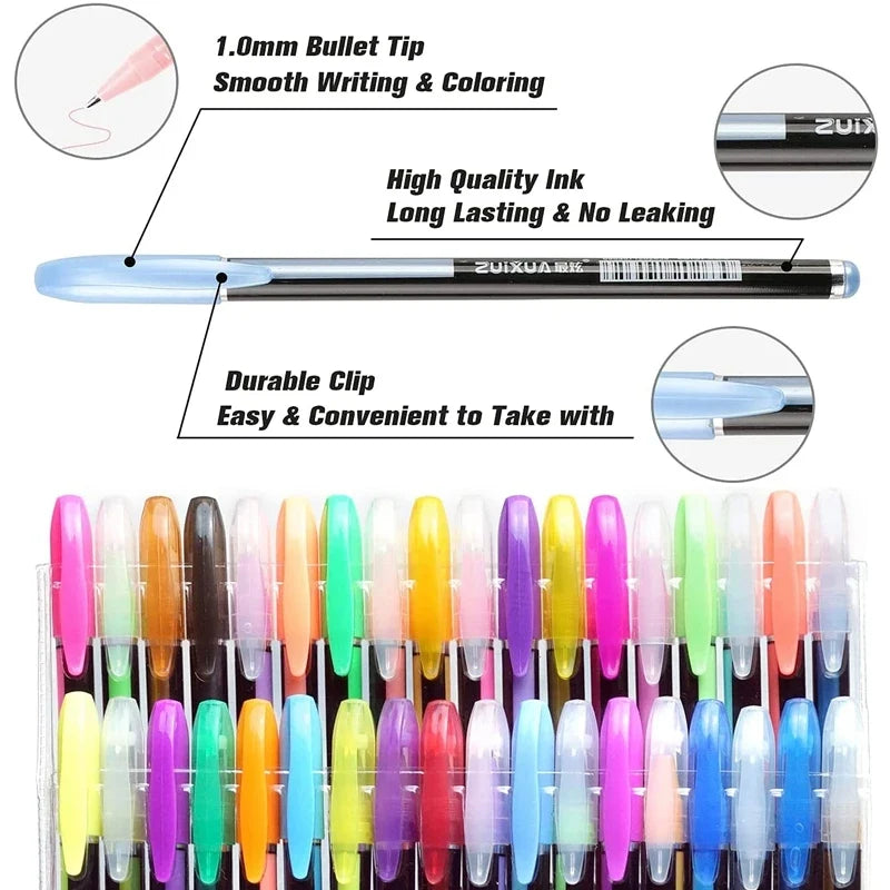 Metallic Glitter Gel Pens 12/18/24 Pc Set with Refills | Art Markers