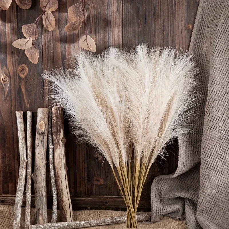 10-Piece Faux Pampas Grass Stems – Boho Farmhouse Vase Decor