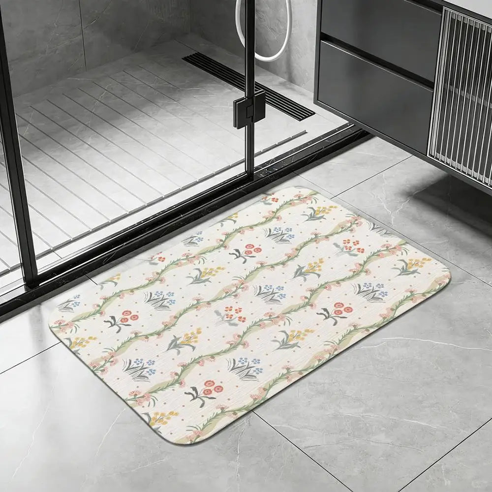 French Country Floral Diatomite Bath Mat – Quick Dry Non-Slip