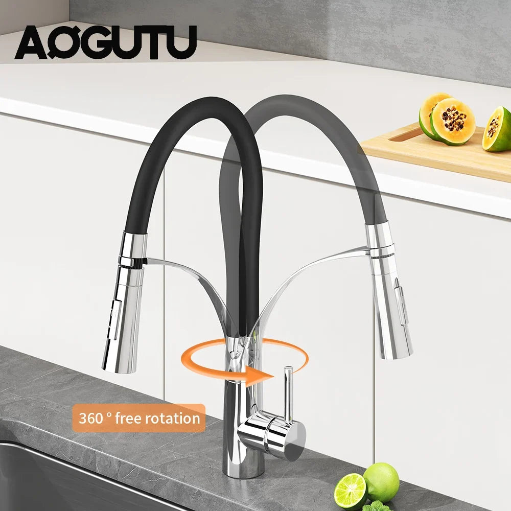 AOGUTU Brass Pull-Down Kitchen Faucet | Hot & Cold Mixer Tap