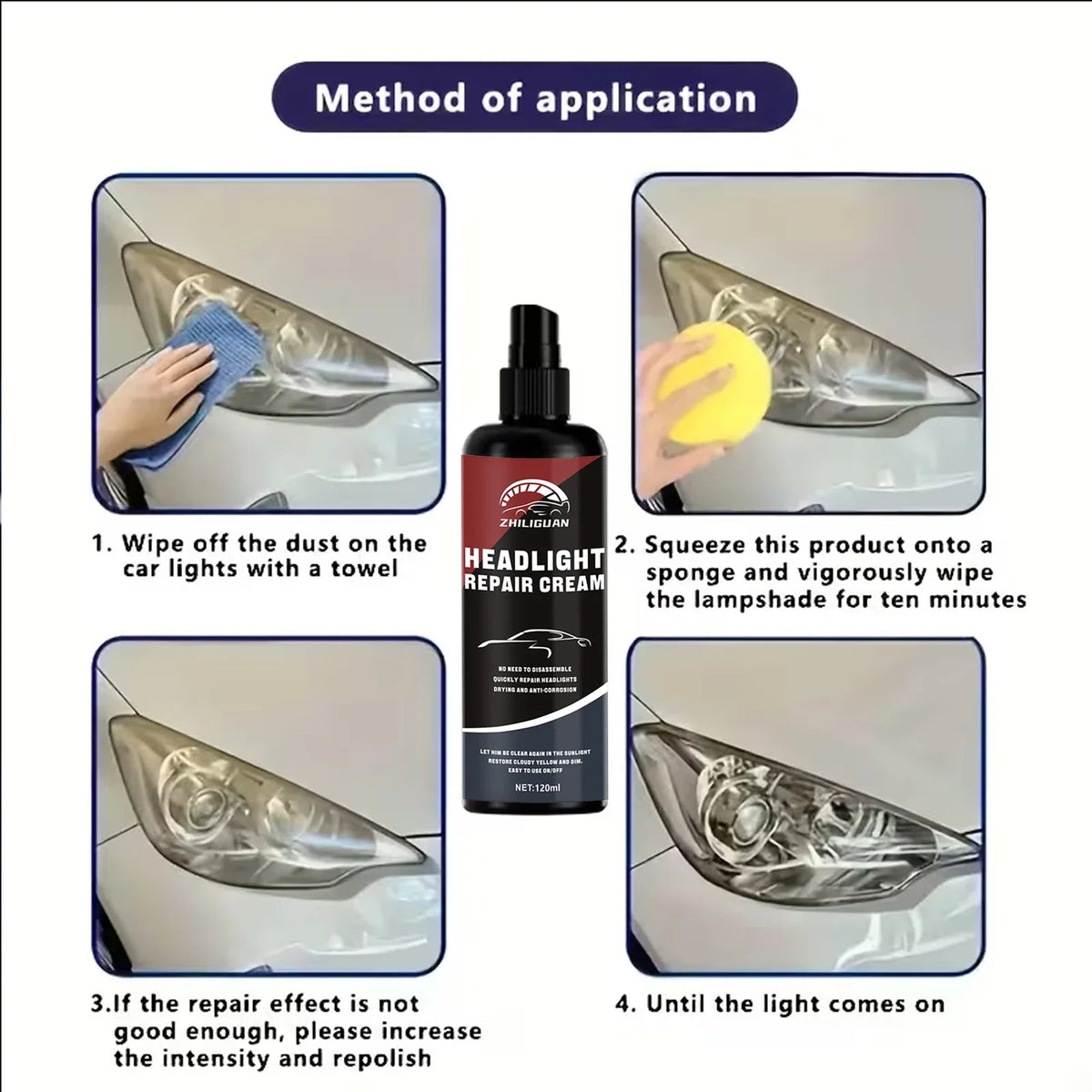 Headlight Restoration Kit – Polishing Cleaner for Cars & Trucks