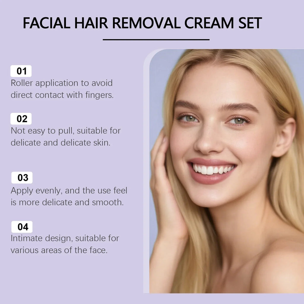 Painless Facial Hair Removal Cream & Calming Serum Kit