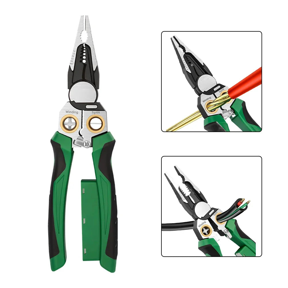 8-in-1 Wire Stripper with Voltage Tester & Needle-Nose Pliers