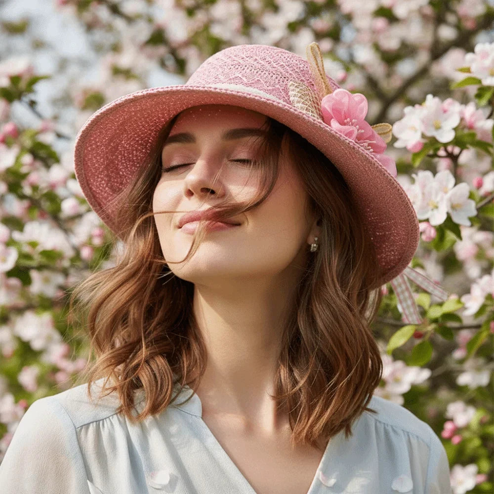 Women's Wide Brim Foldable Straw Sun Hat – Floral Beach Hat