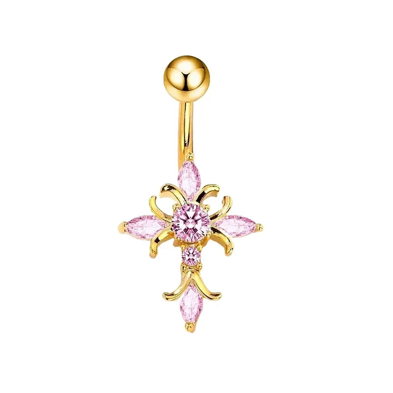 Cross Belly Button Ring – Titanium Navel Barbell | Gold & Silver