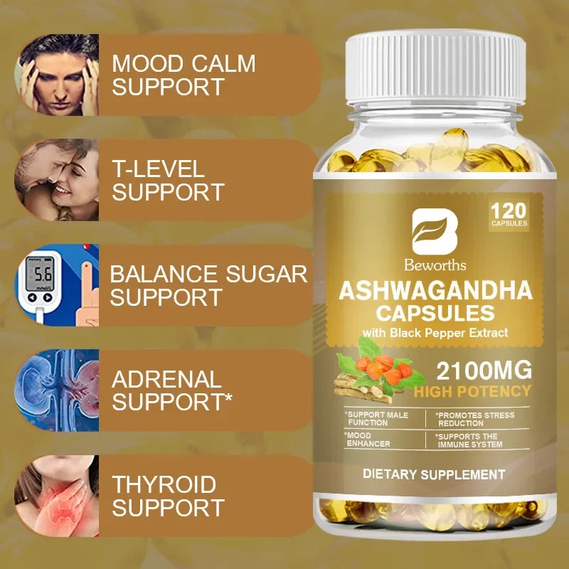 BEWORTHS Ashwagandha Capsules 120ct – Sleep & Mood Support