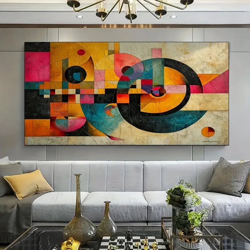 Large Abstract Geometric Canvas Wall Art | Frameless Modern Decor