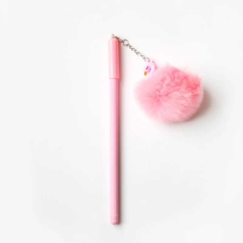 Pink Flamingo Plush Gel Pen – Kawaii School Writing Pen for Girls