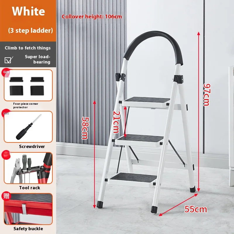Adjustable Zigzag Folding Ladder | 3–6 Step Carbon Steel