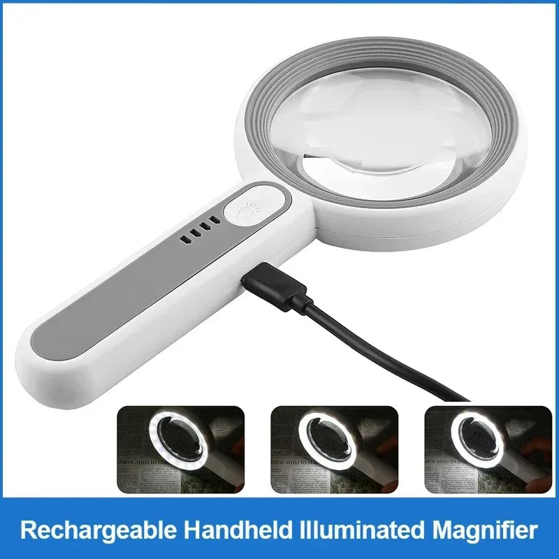 USB Rechargeable LED Magnifying Glass for Electronics & Antiques