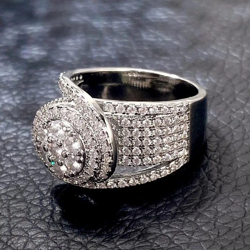 Huitan CZ Wedding Ring for Women – Sparkling Geometric Design