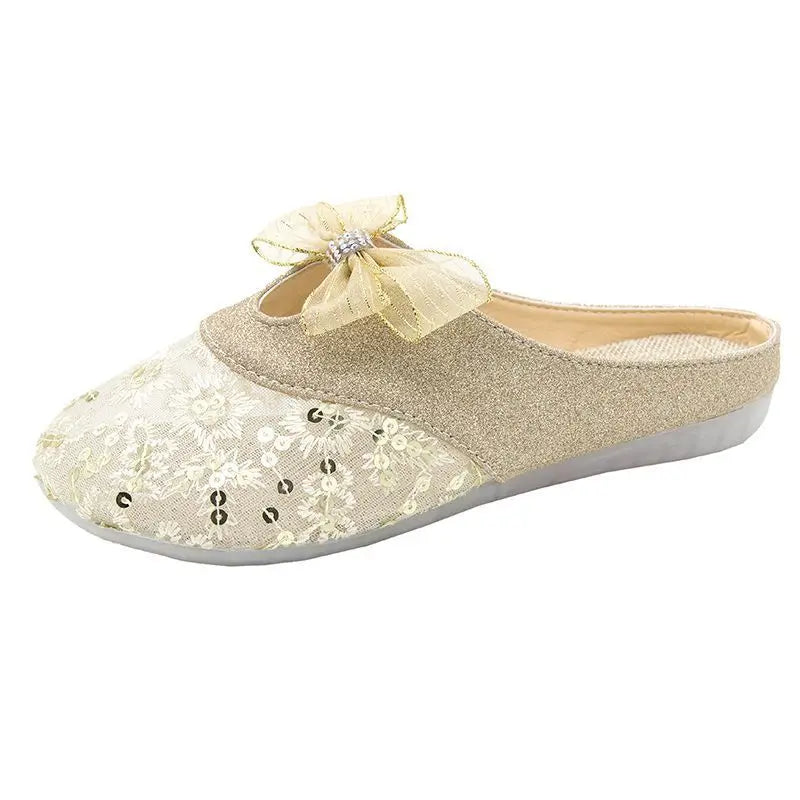 Women's Mesh Bow Rhinestone Slide Sandals – Summer Flats
