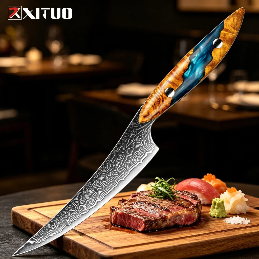 XITUO Damascus Steel Steak Knives Set 1–4 | Full Tang Handle