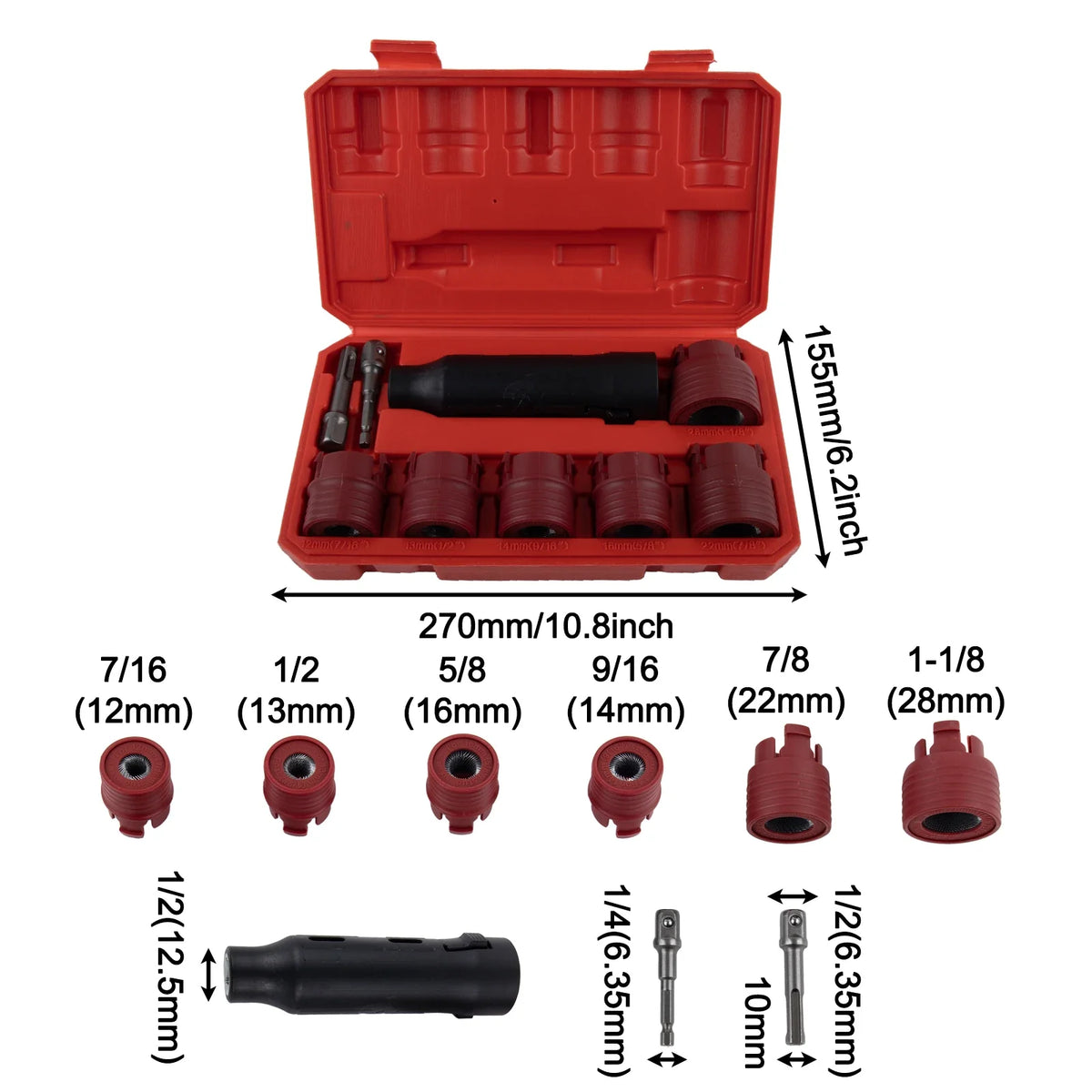9-Pc Car Wheel Stud Cleaner Brush Set 12–28mm Rust Removal