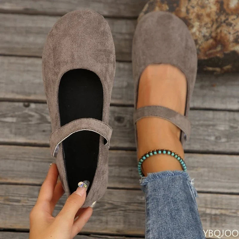 Women's Velvet Mary Jane Flats | Retro Round Toe Slip-On Shoes