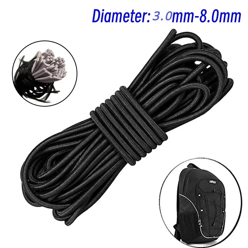 Black Elastic Cord 3–8mm | Polyester Sewing Stretch Rope 10M