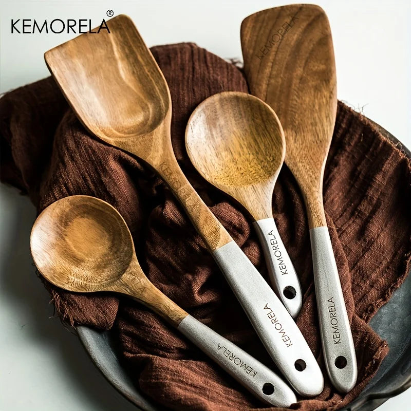 KEMORELA 9-Piece Acacia Wood Cooking Utensils Set with Holder