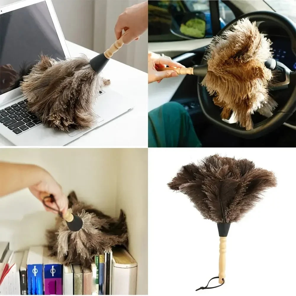 Ostrich Feather Duster Wooden Handle – Anti-Static Home Duster
