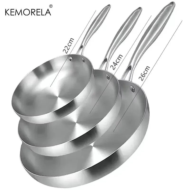 KEMORELA 3-Piece 304 Stainless Steel Non-Stick Frying Pan Set