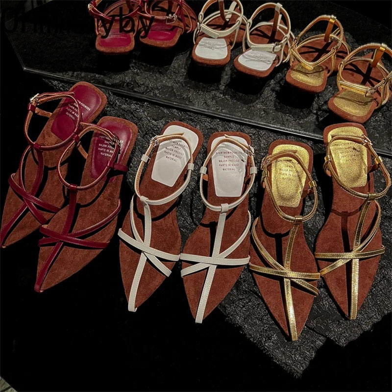 Women's Pointed Toe Square Heel Sandals – Narrow Band Style