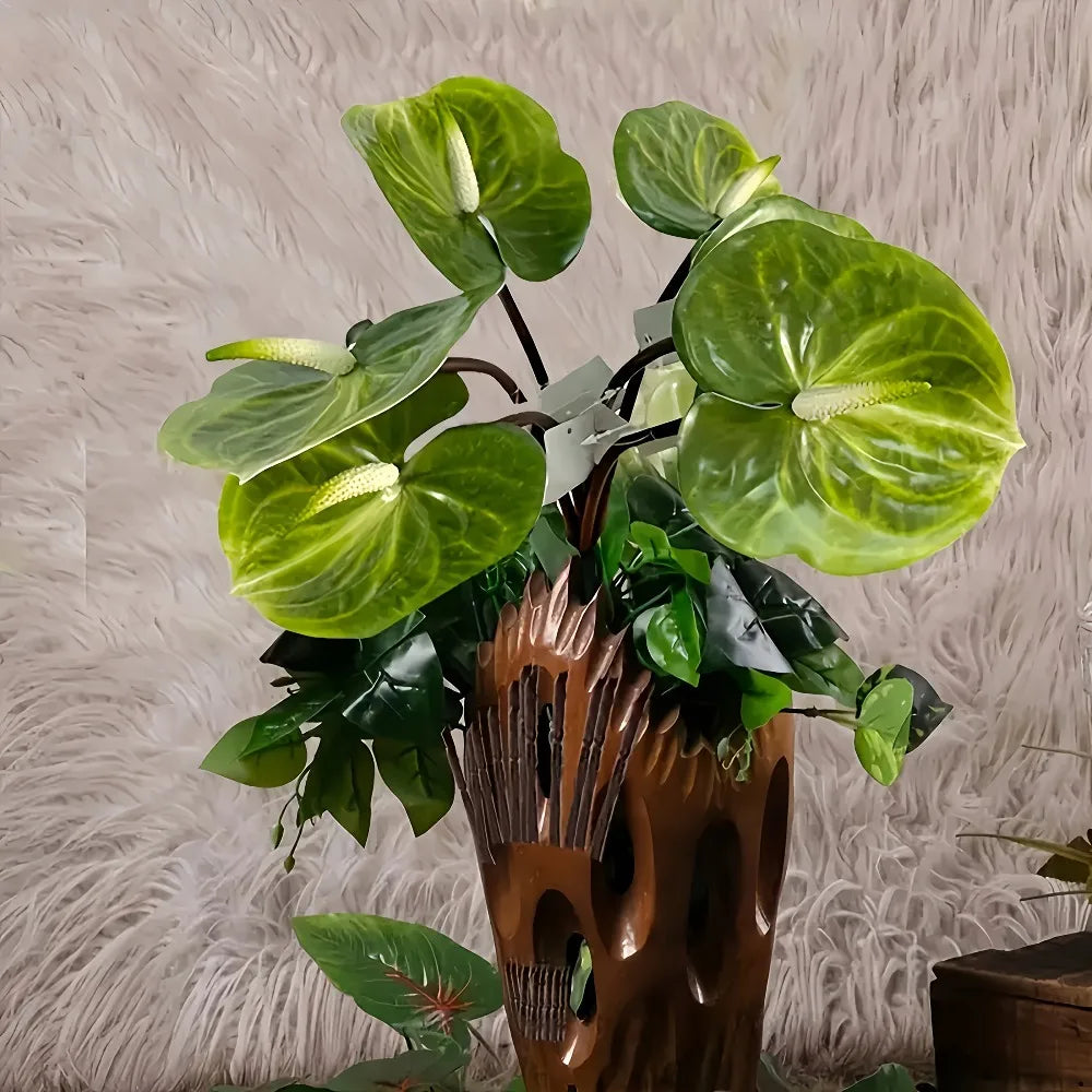 6pcs Artificial Anthurium Tropical Flowers | UV Resistant Faux Stems