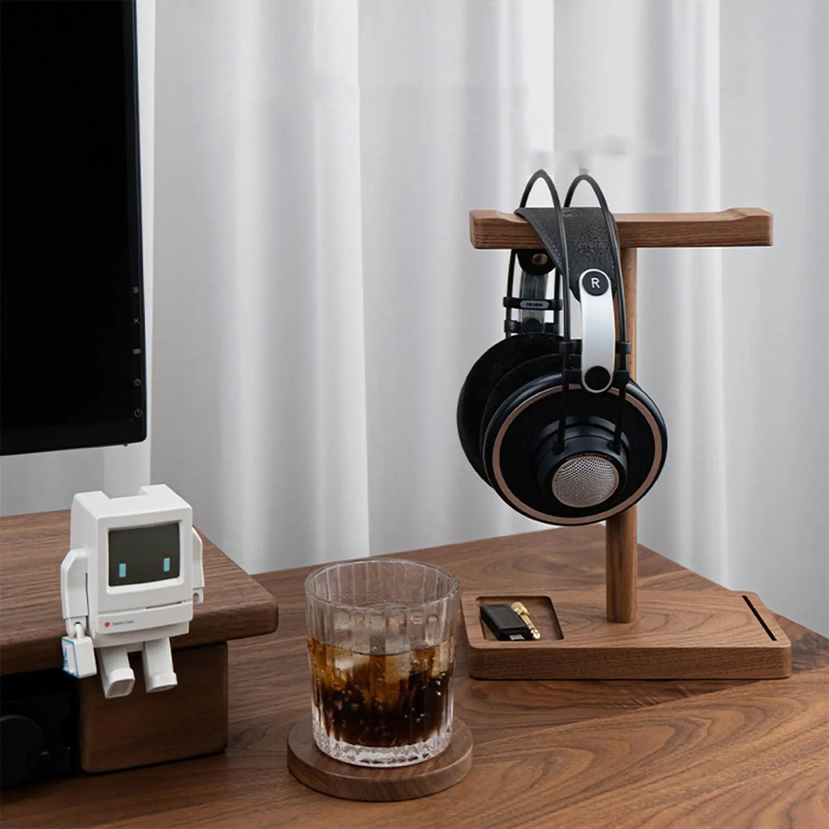 Wooden Headphone Stand Walnut Rack Rustic Desktop Hanger Universal