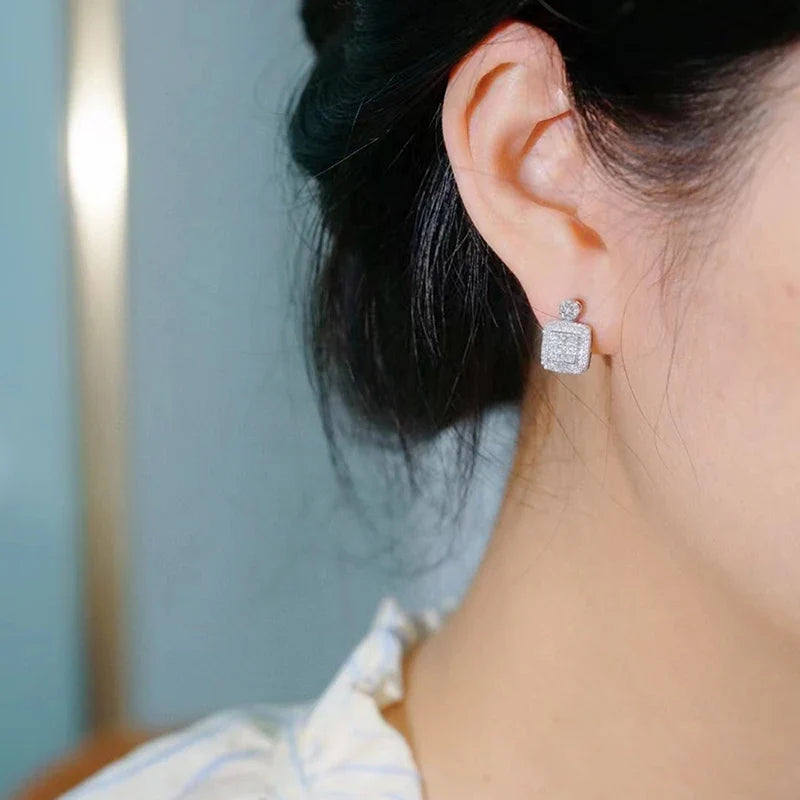 Huitan Geometric Pavé CZ Stud Earrings | Wedding & Party