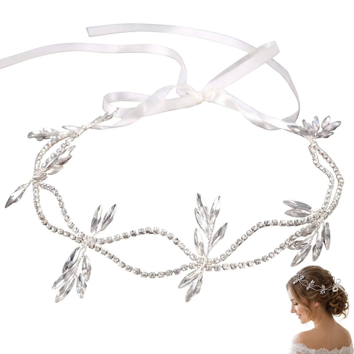Bridal Rhinestone Hair Band – Elegant White Wedding Headpiece