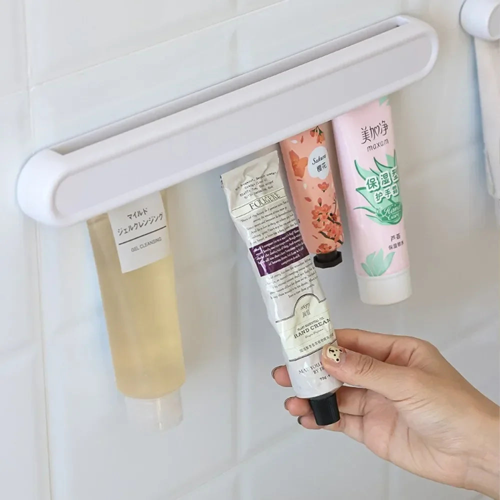 Adhesive Bathroom Organizer No Drill Toothpaste Holder Wall Mounted