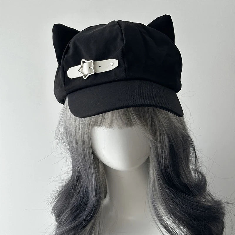 Women's Cat Ear Gothic Beret – Y2K Harajuku Punk Cotton Hat