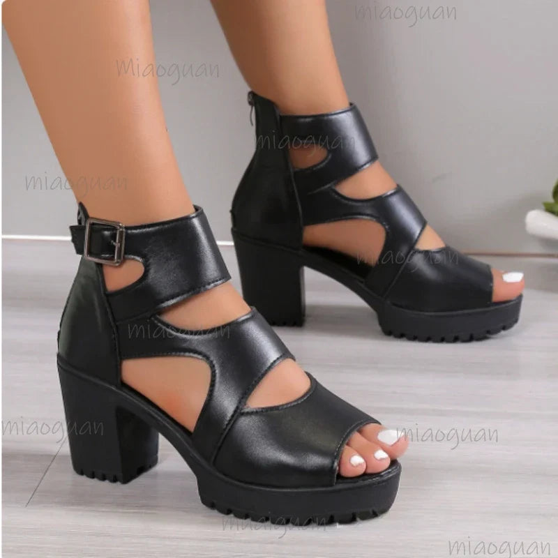 Women's Platform Gladiator Sandals – Square Heel Open Toe
