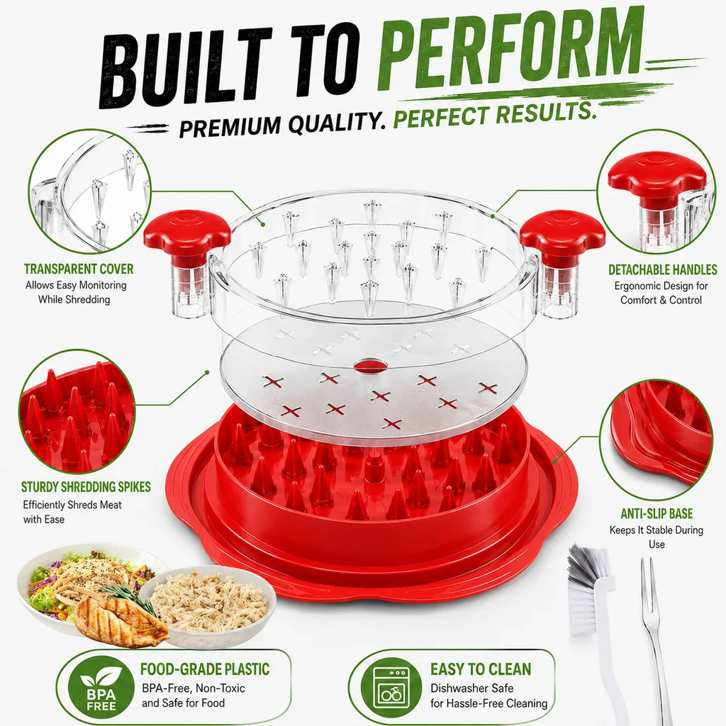 3-Piece Chicken Meat Shredder Set with Silicone Mat & Fork
