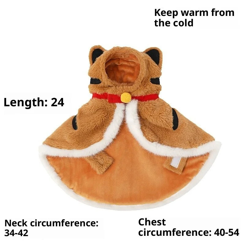 Tiger Cape Winter Warmth Fleece Vest Cats Dogs Year's Festive Pet
