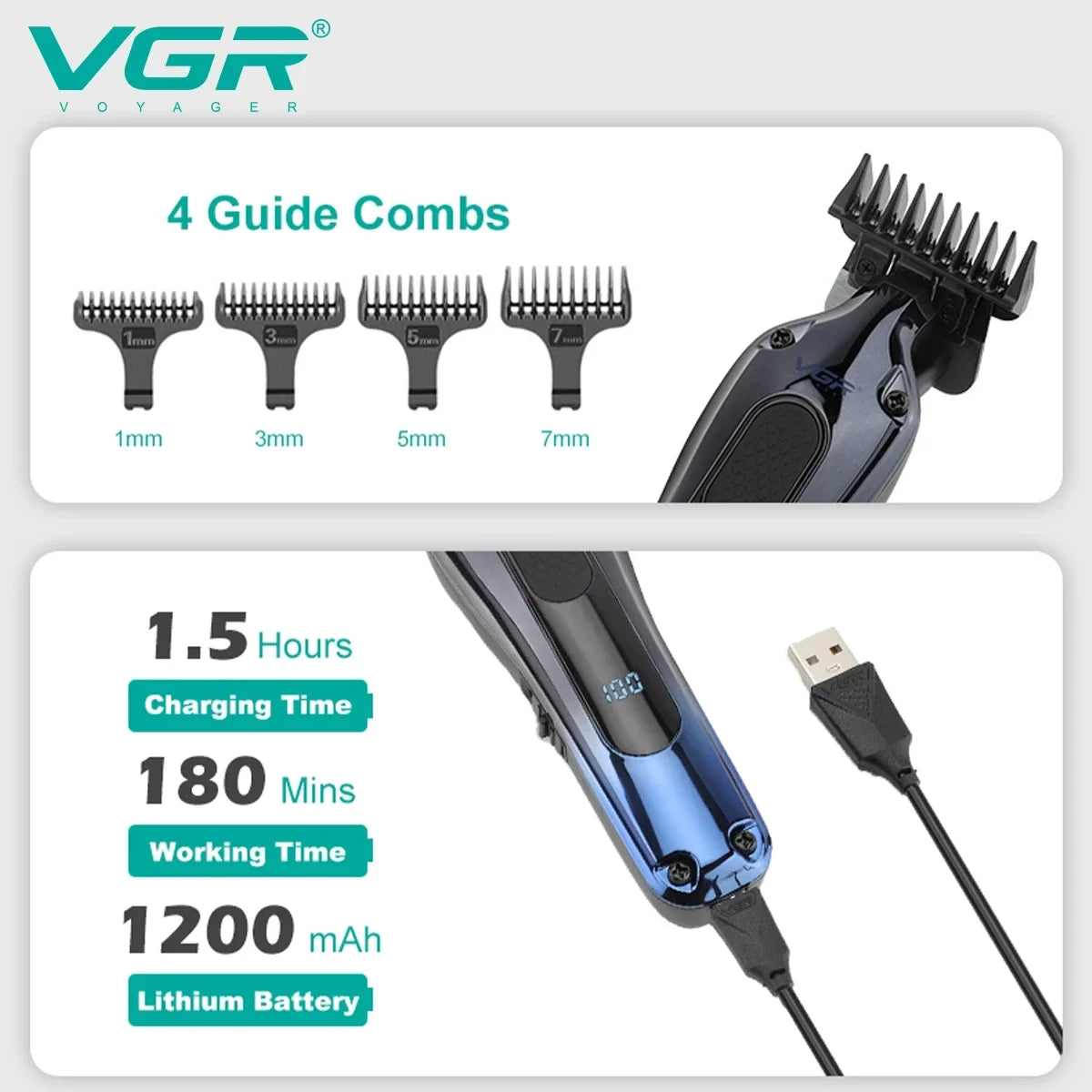 VGR V-998 Professional Cordless Hair Clipper for Men