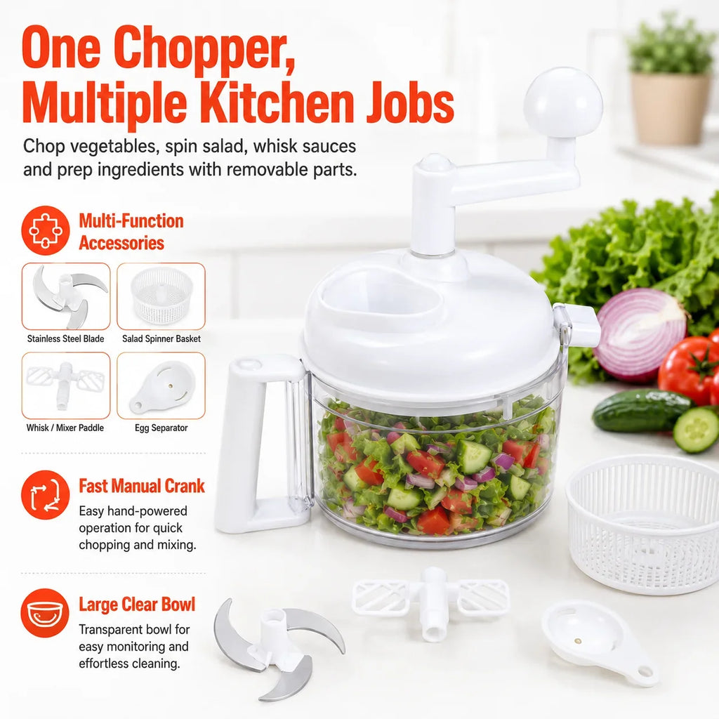 Manual Food Chopper Hand Crank – Vegetable Dicer & Salad Spinner