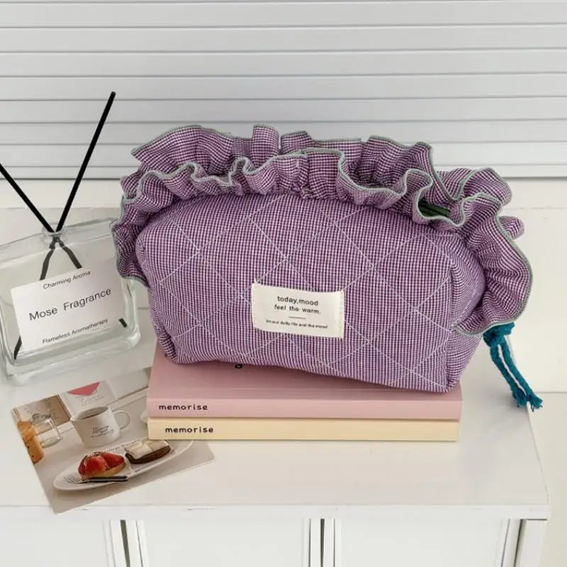Women's Vintage Gingham Cosmetic Bag – Large Travel Organizer