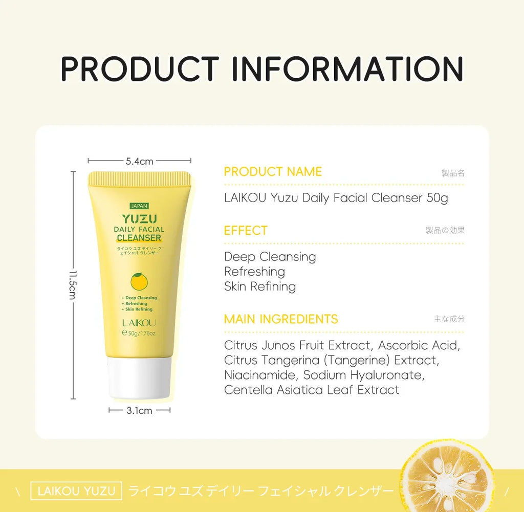 Laikou Whitening Foam Facial Cleanser – Niacinamide & Yuzu 50g