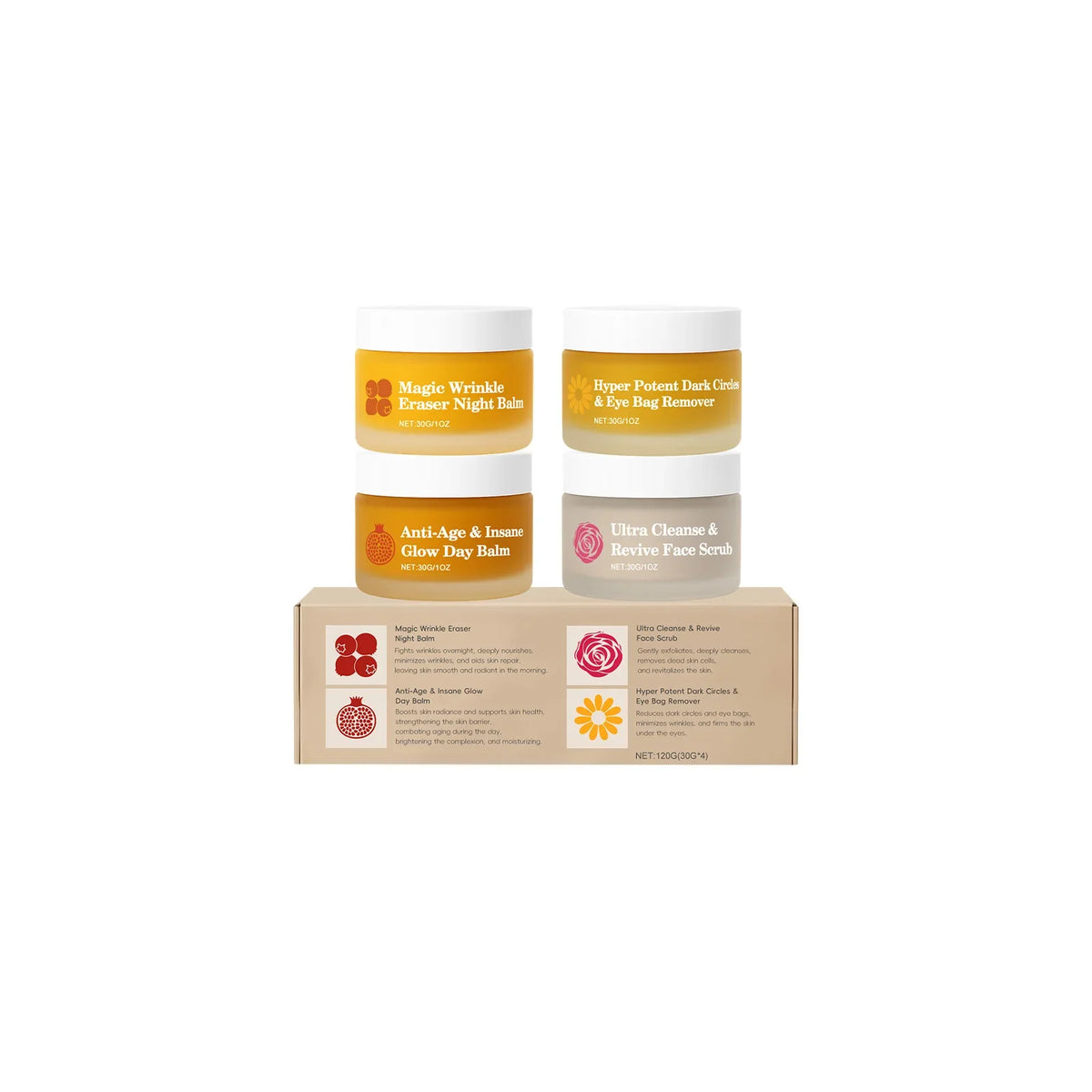 4-Piece Day & Night Skincare Set | Moisturizing Eye Cream Scrub