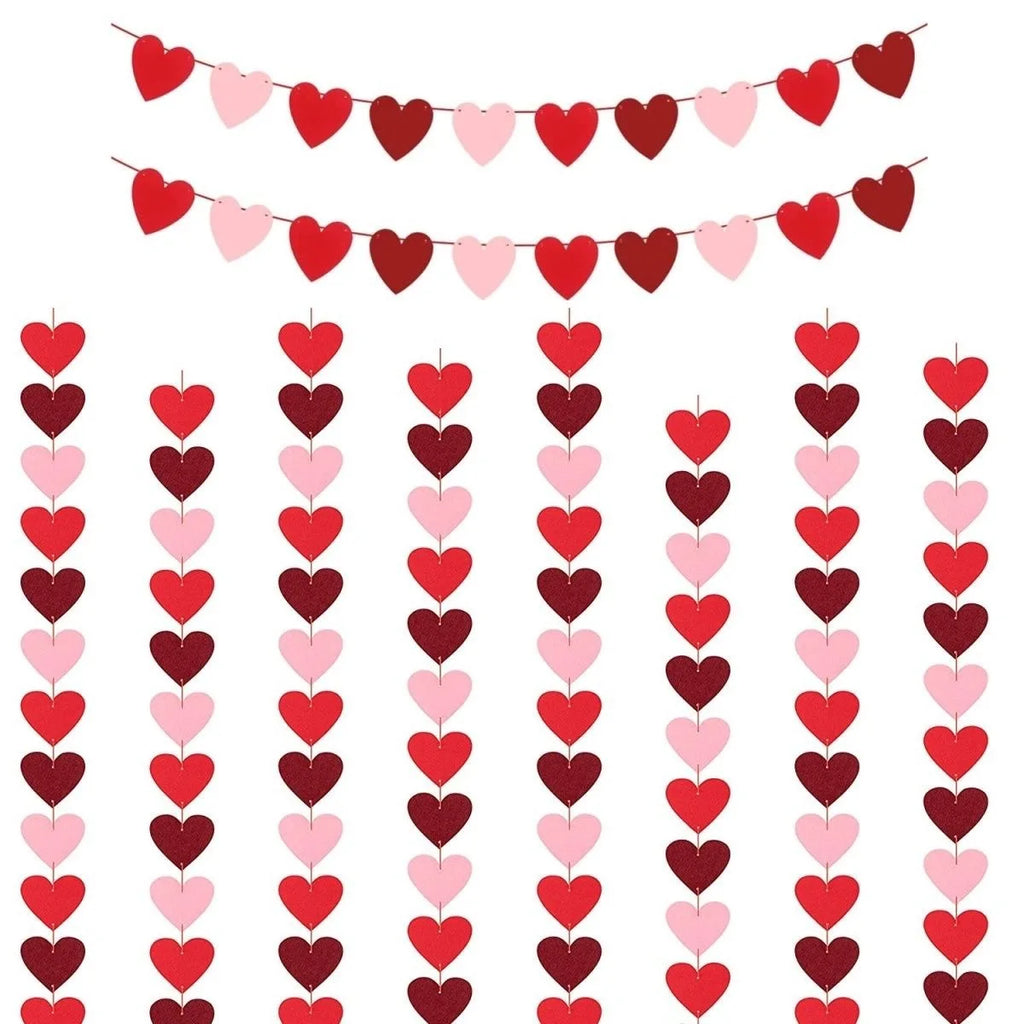 Valentine Hanging Banner Garland Bunting Red Love Heart Paper Door