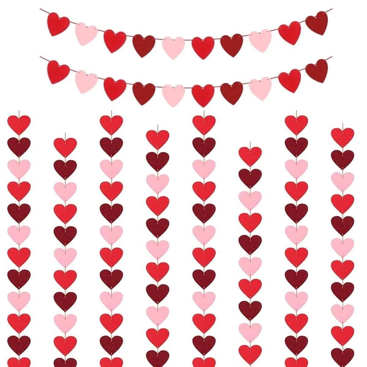 Valentine Hanging Banner Garland Bunting Red Love Heart Paper Door