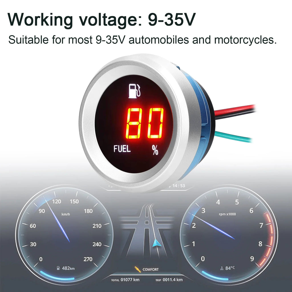 KKMOON Digital Fuel Level Gauge | Flashing Alarm, 9-35V