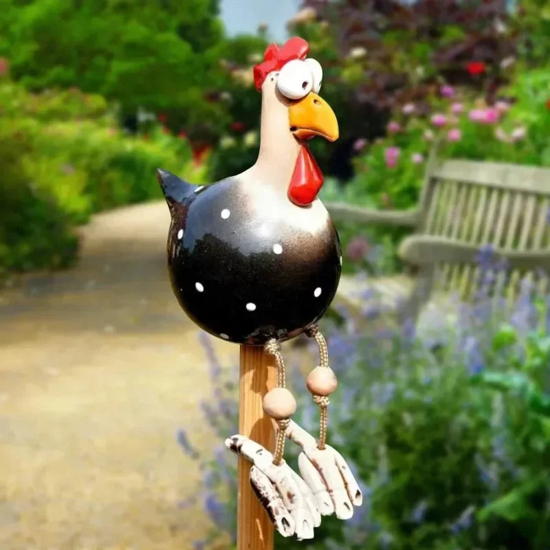 Funny Big-Eyed Chicken Garden Stake | Resin Hen Sculpture