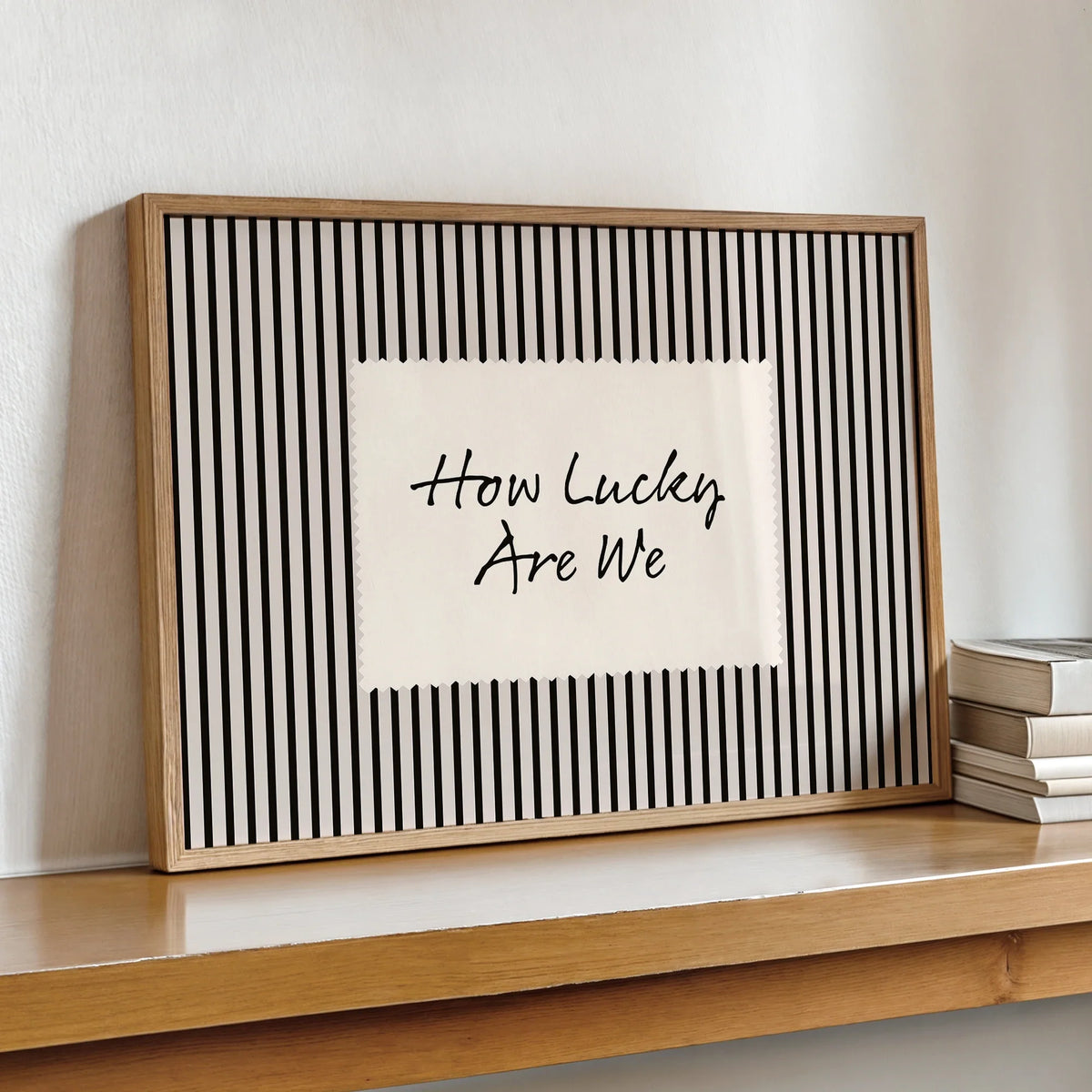 "How Lucky Are We" Retro Vintage Black Stripe Canvas Wall Art