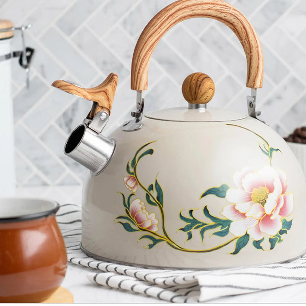 3L Vintage Floral Whistling Tea Kettle | Stove Top Stainless Steel