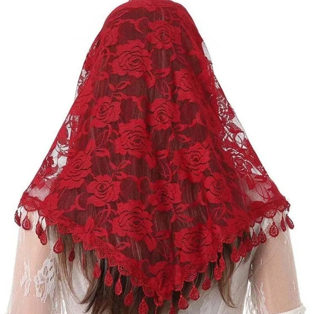 Floral Triangle Scarf Wrap with Tassels – Women's Headband
